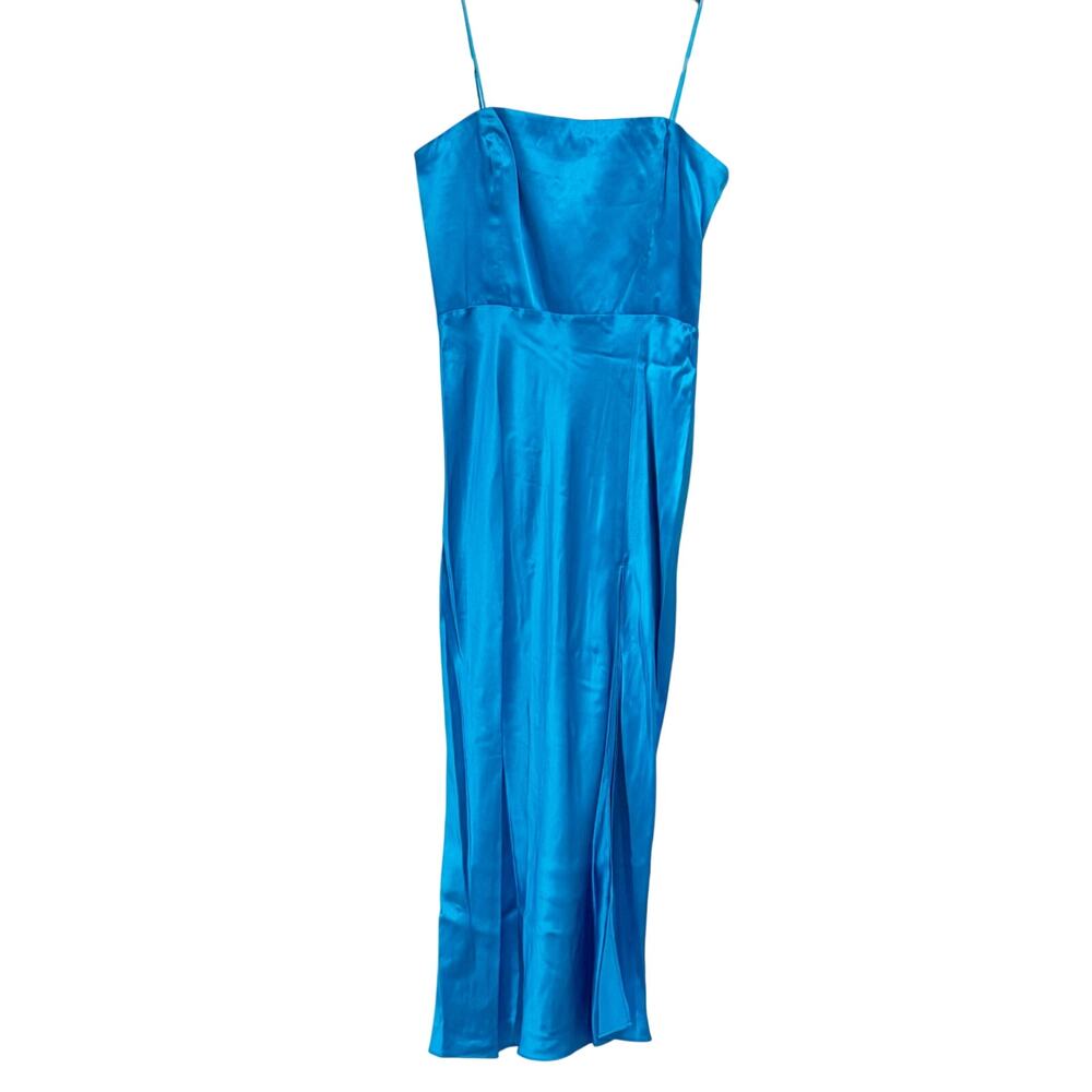 Amanda Uprichard Silk Square Neck Smocked Midi Dress Aqua Blue Size M NWT - Picture 5 of 9